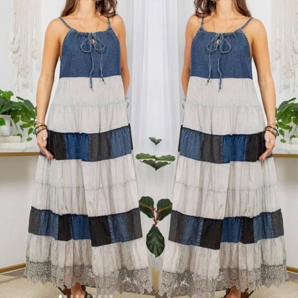 #204 Boho Maxi Denim Dress